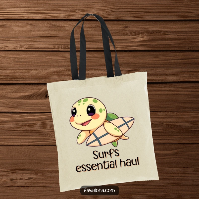 Funny Sea Turtle Surf Tote Bag: Features a sea turtle with a surfboard, ready for funny beach trips and carrying all your essentials.