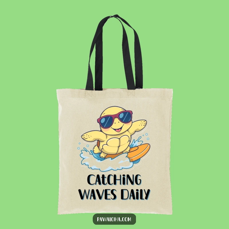 Funny Surfing Sea Turtle Tote Bag - Cool Beach Accessory Gift!