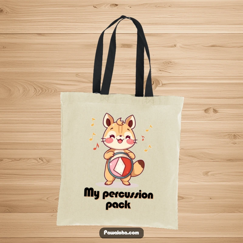 Funny Tote Bag: An animal character plays a festive drum with joyful rhythm, perfect for carrying music-lover's essentials.