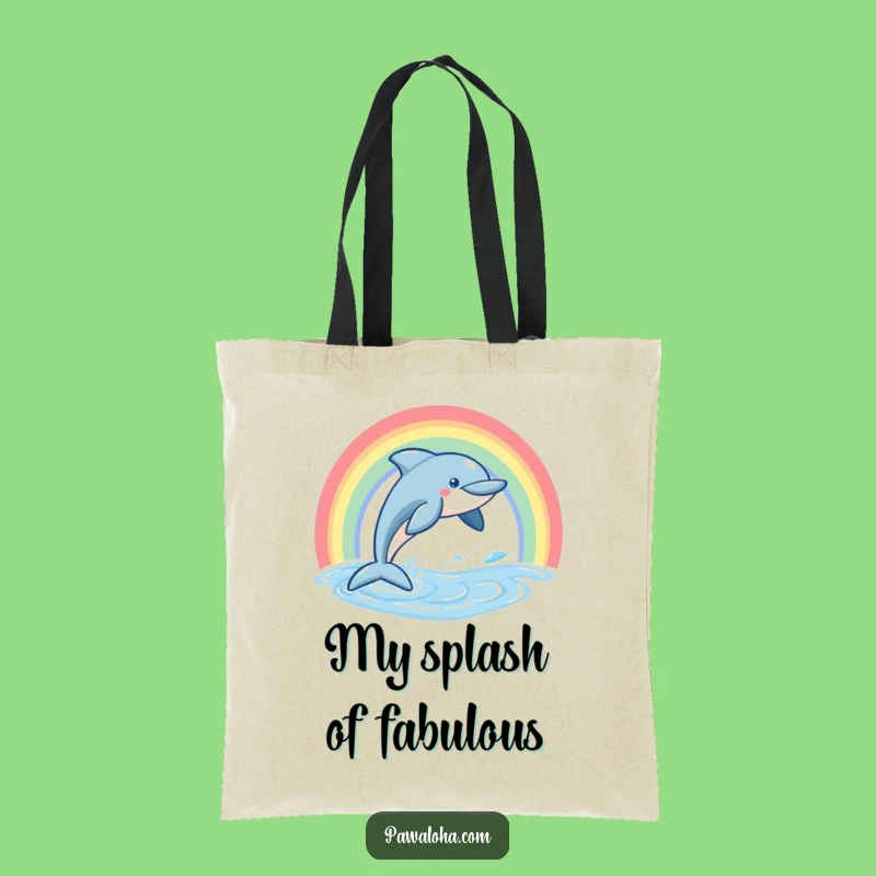 Funny Dolphin Tote Bag, Leaping Rainbow Ocean Canvas Bag, Perfect Joyful Gift