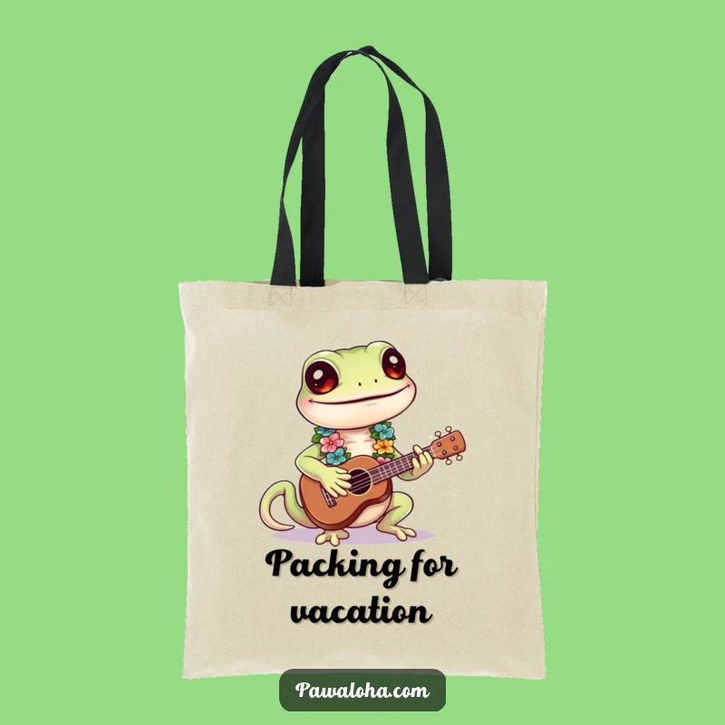 Funny Gecko Aloha Tote Bag - Humorous Gecko Gift for Music & Beach Lovers